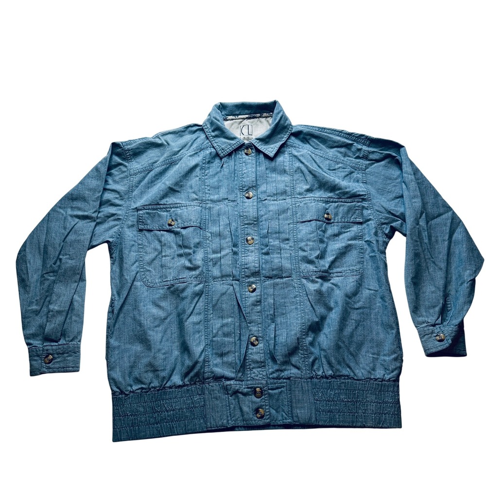 Carole Little Denim Jacket Sport Shirt Style Button Up Pockets Blue‎ Size 6